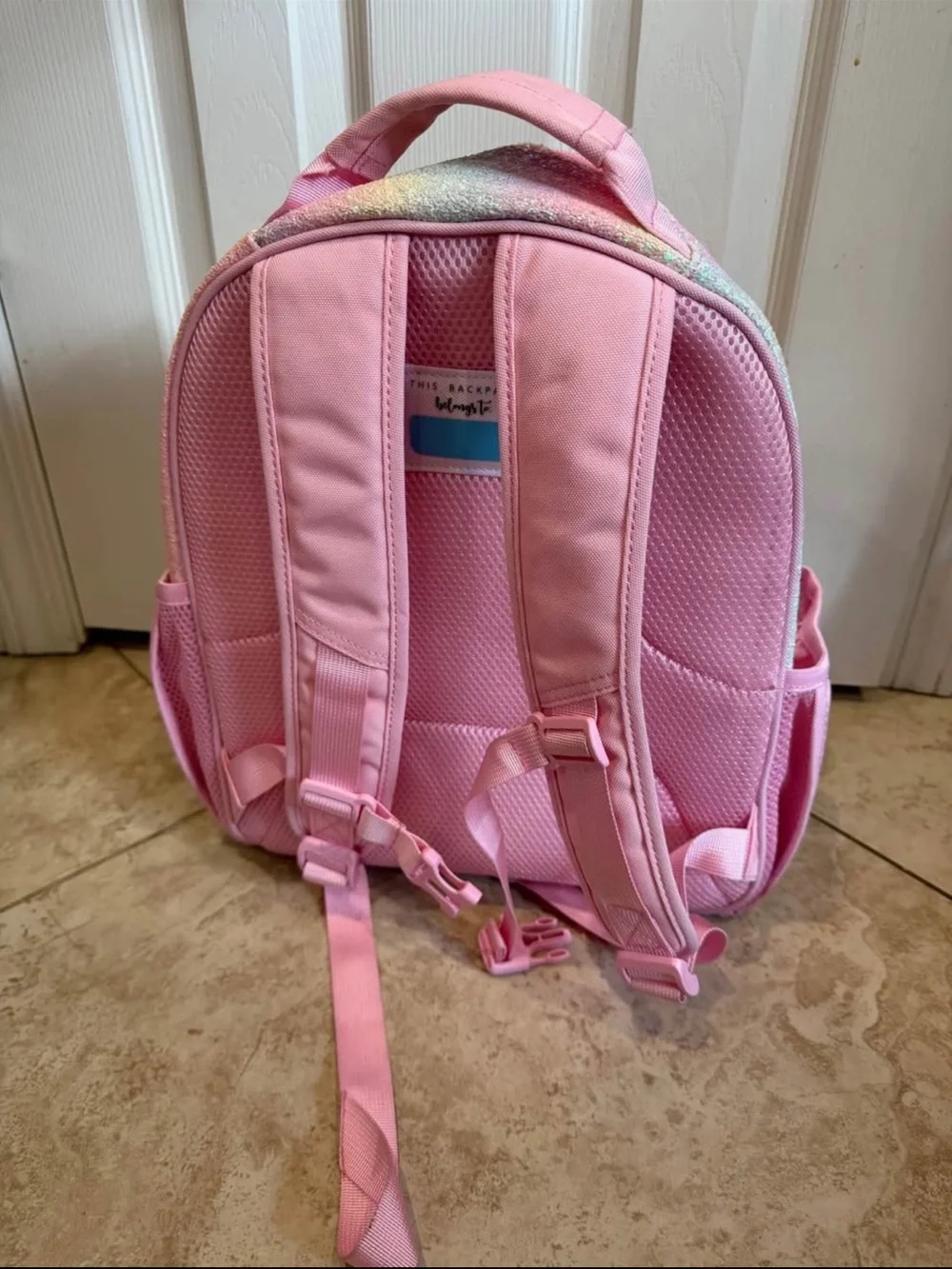 Pink Rainbow Glitter Kids Backpack by Imboden